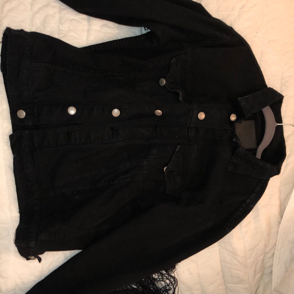 comfy black jean fringe jacket